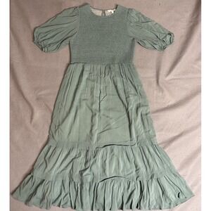 Anna Cate Teal Midi Dress Size S Ruffled Tiered Skirt